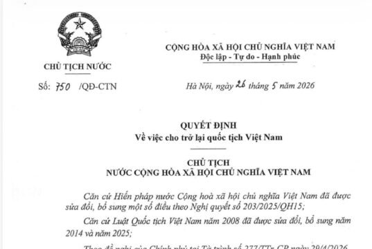 THÔNG TIN VỀ VIỆC XIN TRỞ LẠI QUỐC TỊCH VIỆT NAM